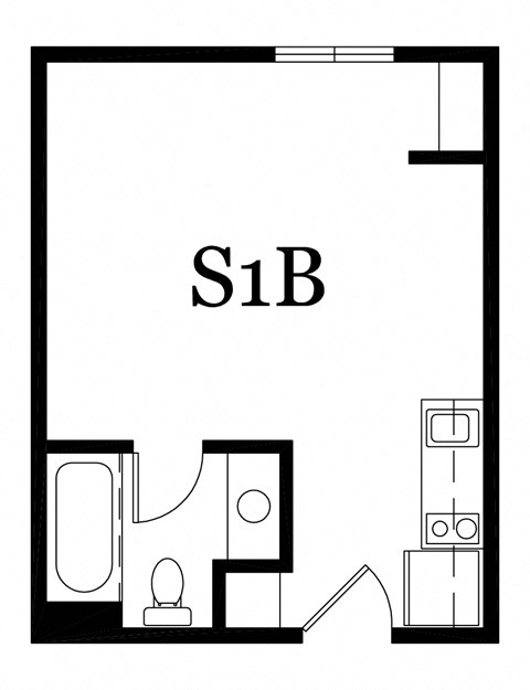 Floor plan for studio, 1 bath, 304 sqft